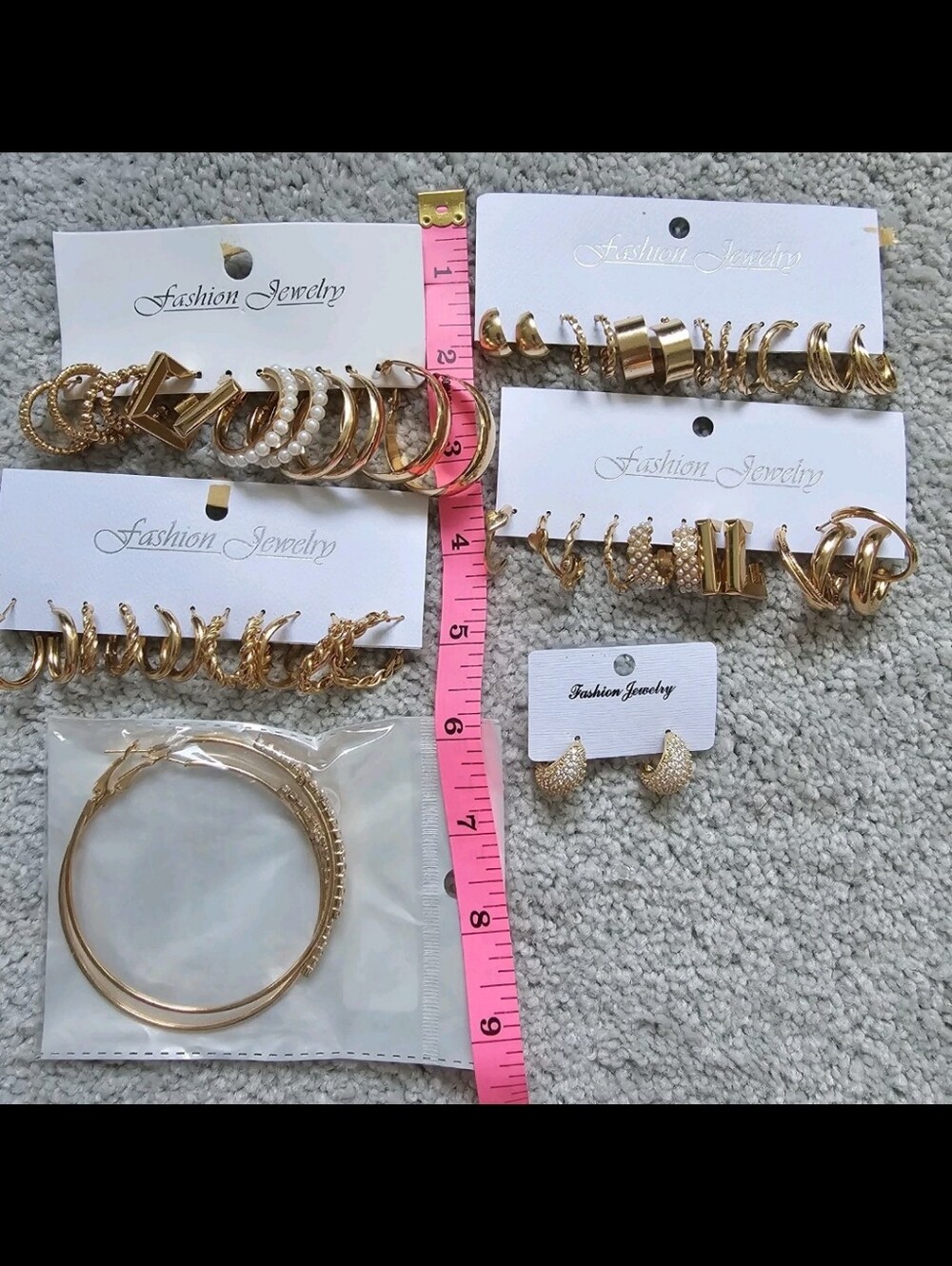 Jewelry lot bundle gold toned gold hoops earrings large small cross pearls cubic - Picture 2 of 6